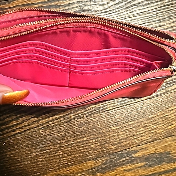 Coach Pink Leather Wallet/Wristlet, 2 Zip Separate Attached Compartments, Zip Cl - Picture 6 of 9